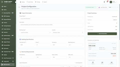 AI BOM Generator & Project Configurator interface