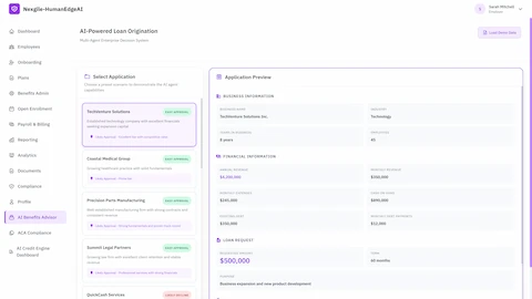 Enterprise Business Loan Origination System interface