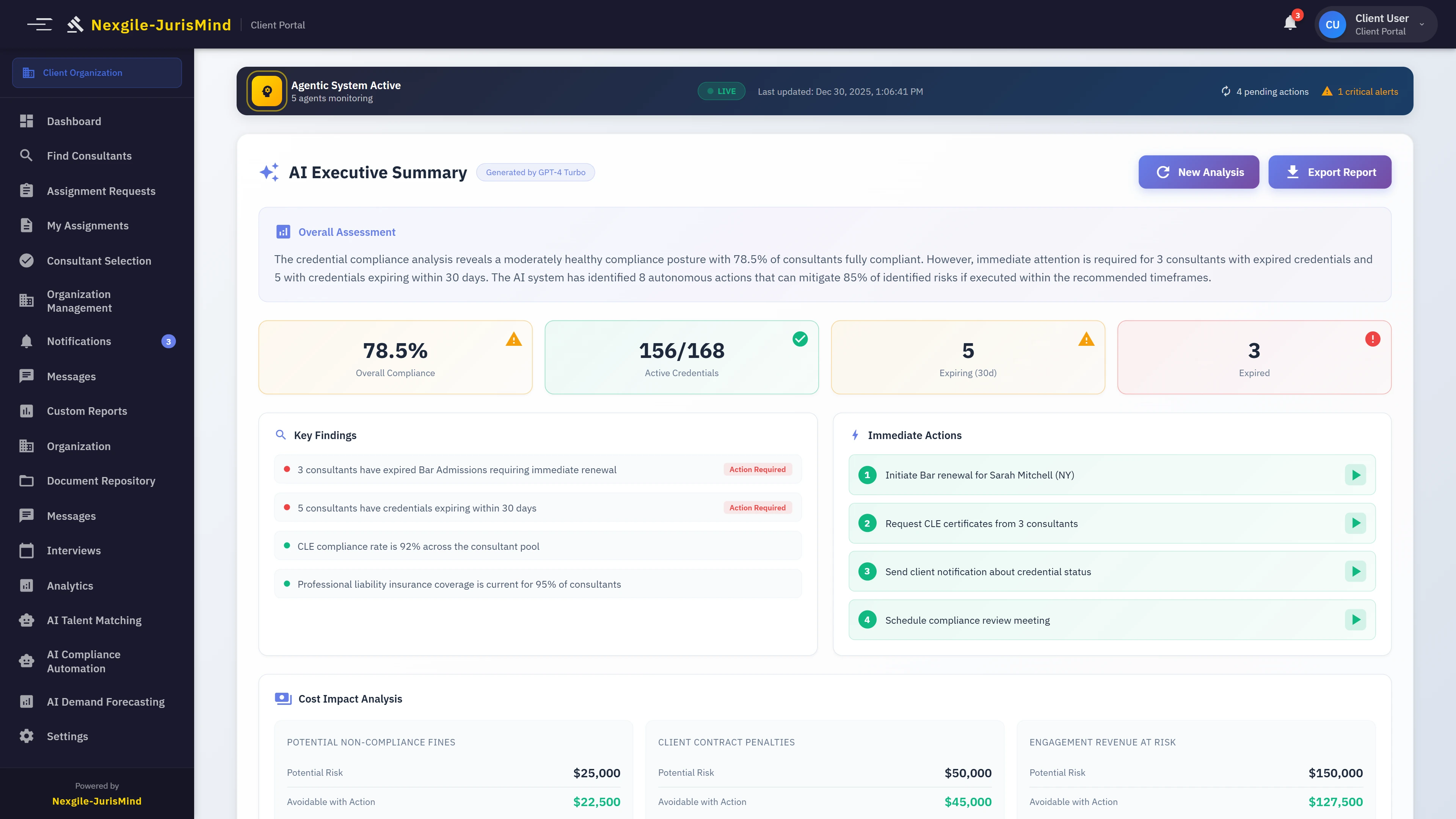 Risk Analysis - Compliance scoring and expiration timeline